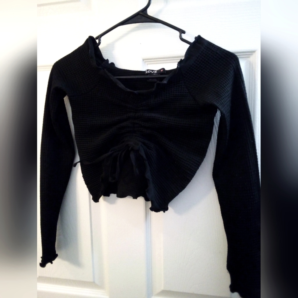 Black long sleeved belly shirt women's size small
